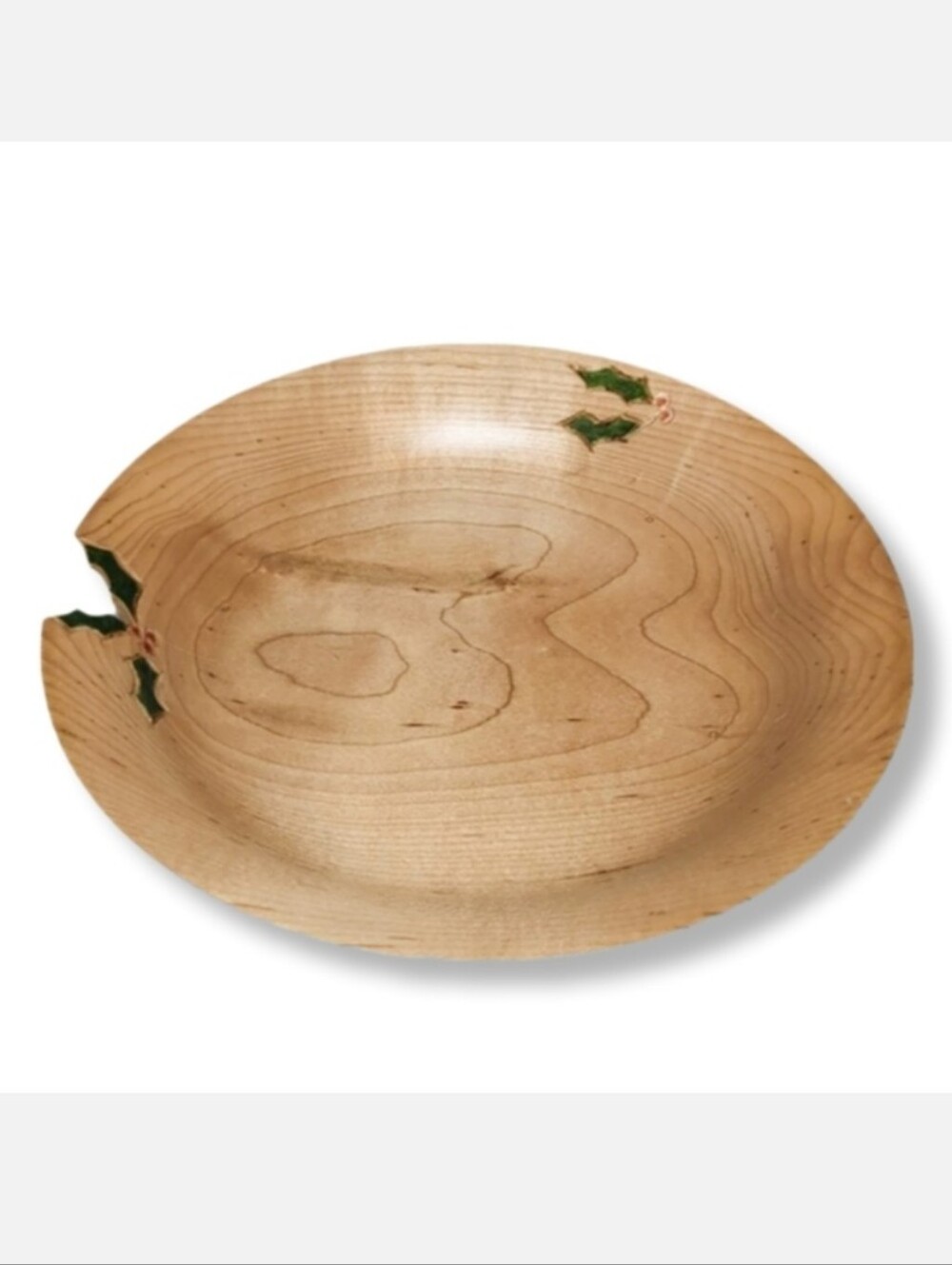Hummel Wooden Decorative Bowl with Holly Accents Christmas Holiday Plate Signed